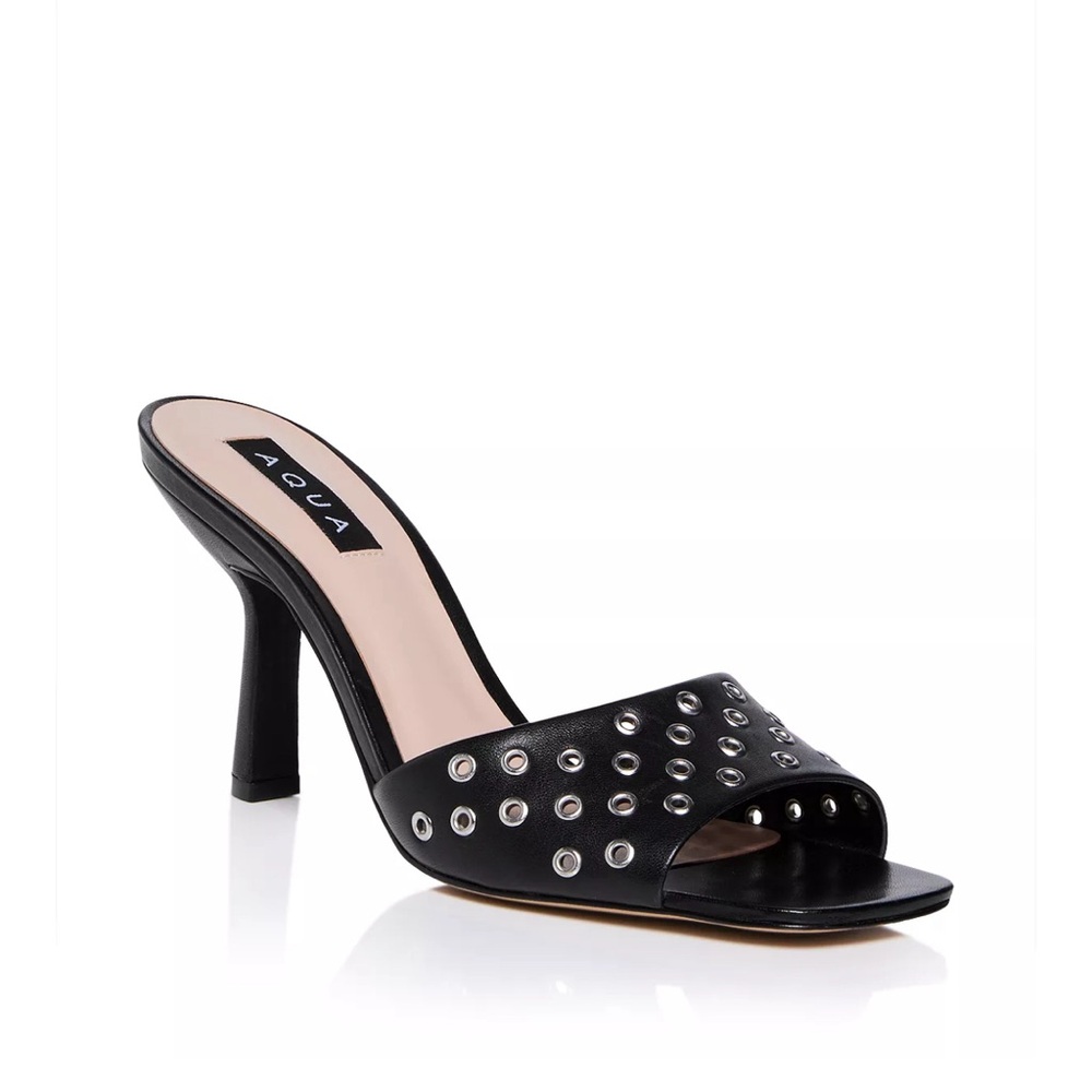 Aqua Women's Square Toe Grommet Detail Mid Heel Sandals